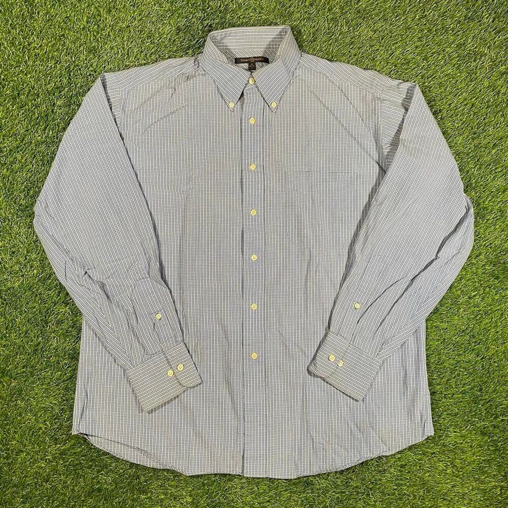 Vintage Tommy Hilfiger Golf blue white checkered button down shirt Size L